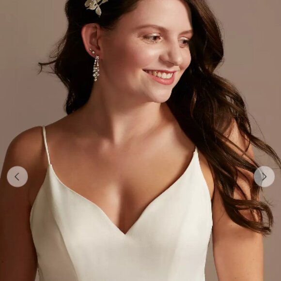 Crepe A Line V Neck Wedding Dress Beaded Low Back - Picture 5 of 14